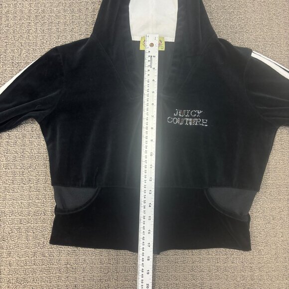 Vintage Juicy Couture Tracksuit Jacket Large Black Velour Cropped Y2K Rhinestone - Picture 6 of 11